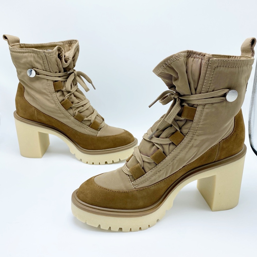 NEW Dolce Vita Size 7.5 Celina Lace-up Tan Lug Sole Brown & Tan Bootie